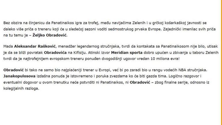 Panathinaikostan Obradovice teklif