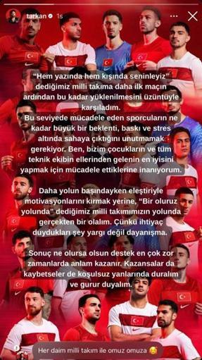 Tarkandan A Milli Takım için destek paylaşımı Üzüntüyle karşıladım...